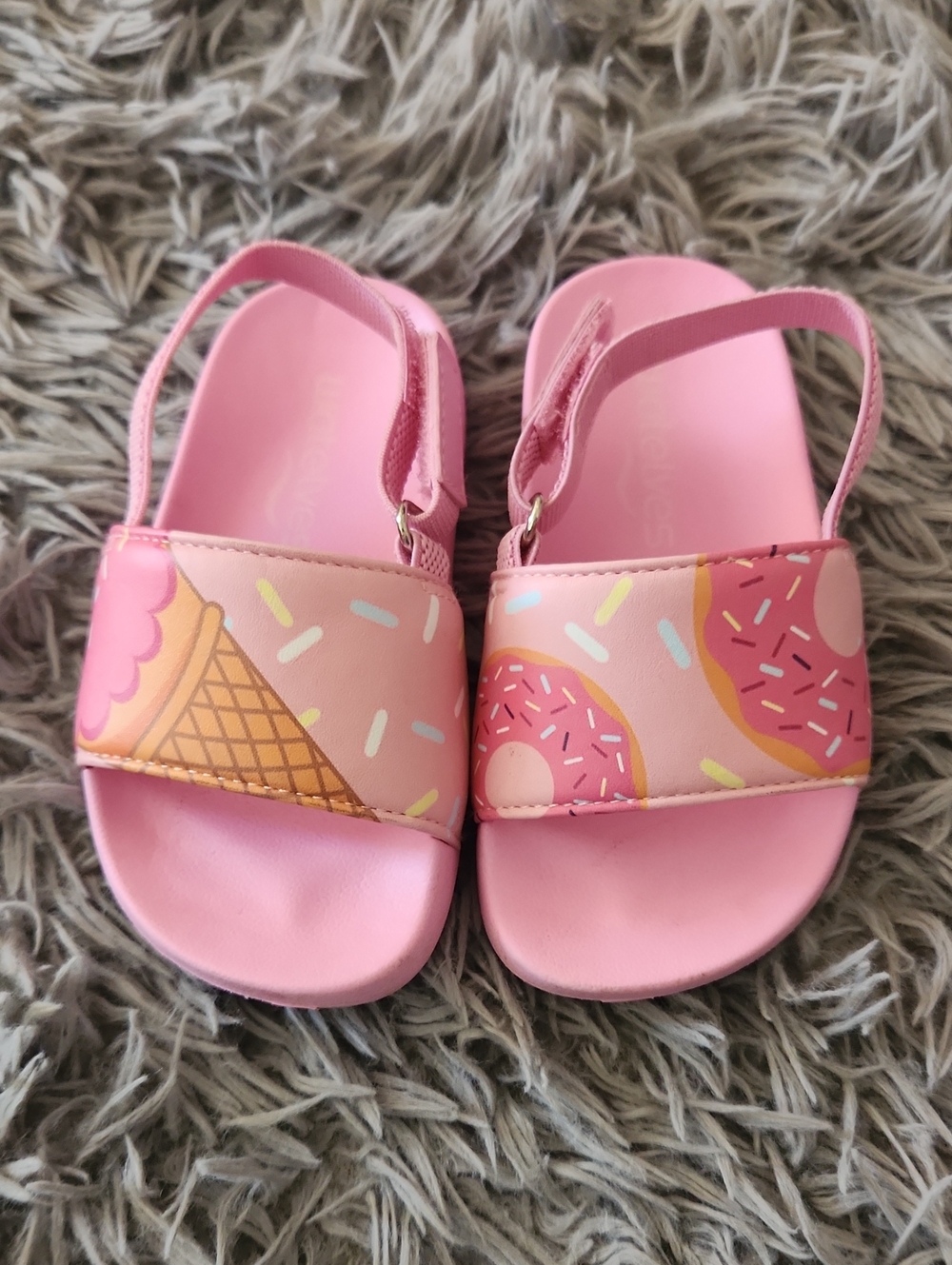 Pink Kids' Sandals with Donut & Ice Cream Print Size 7